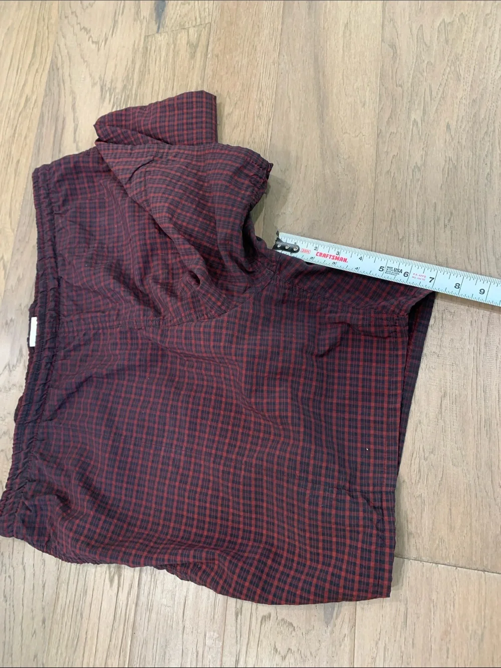L.L. Bean Men's Red and Black Plaid Swim Trunks